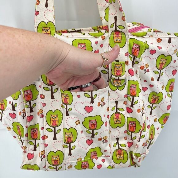 Sugarbooger Owl Tree Print Tote Shoulder Bag Lined Pockets Canvas Green - Picture 12 of 16